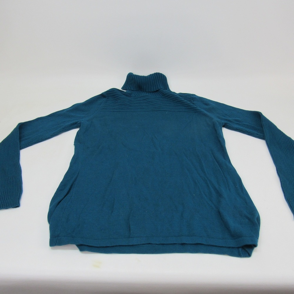 Daisy Fuentes Womens Turtleneck Sweater Ribbed‎ Knit Pullover Large Blue Green